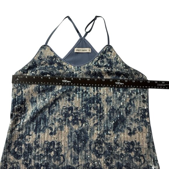 Fairycore‎ Sequins Tank Top Women’s Sz M Festival Blue Sparkle Shimmer - Picture 5 of 10